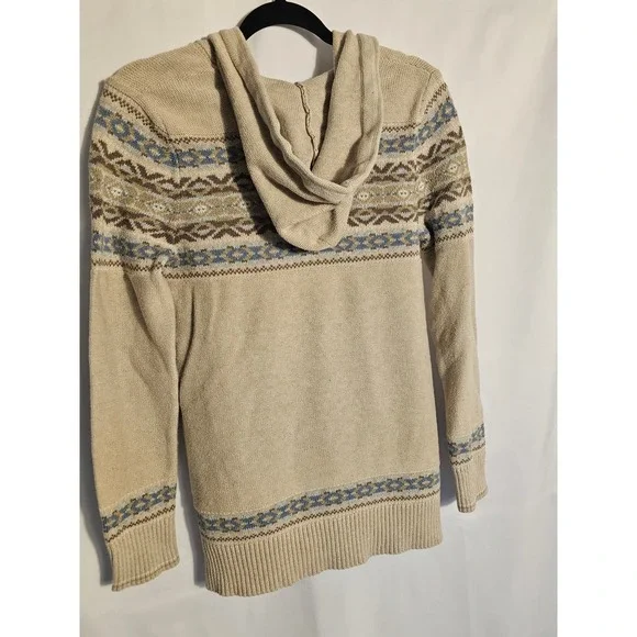 Eddie Bauer Women's Medium Fair Isle Knit Hoodie Sweater Beige Blue Size M - Picture 6 of 6